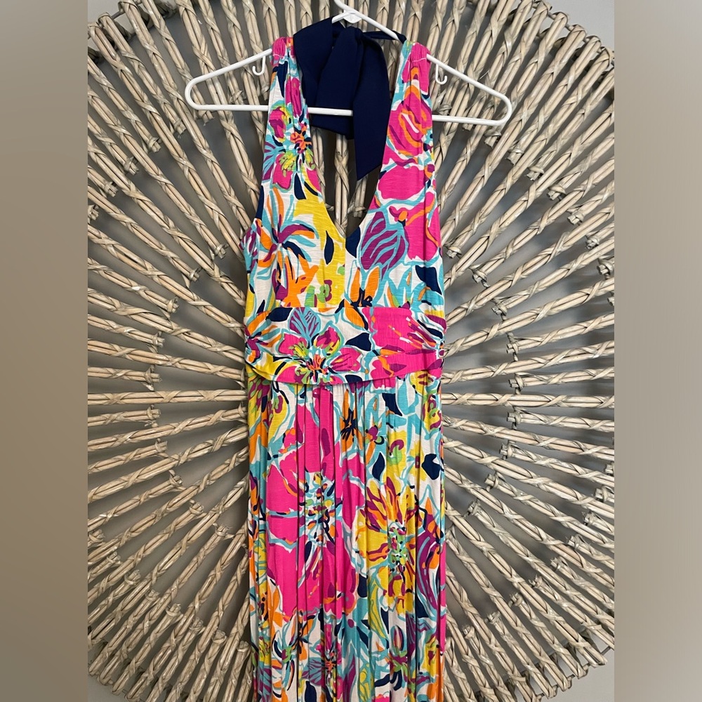 EUC Lilly Pulitzer Amanda Besame Mucho Halter Tie Maxi Dress, size Medium